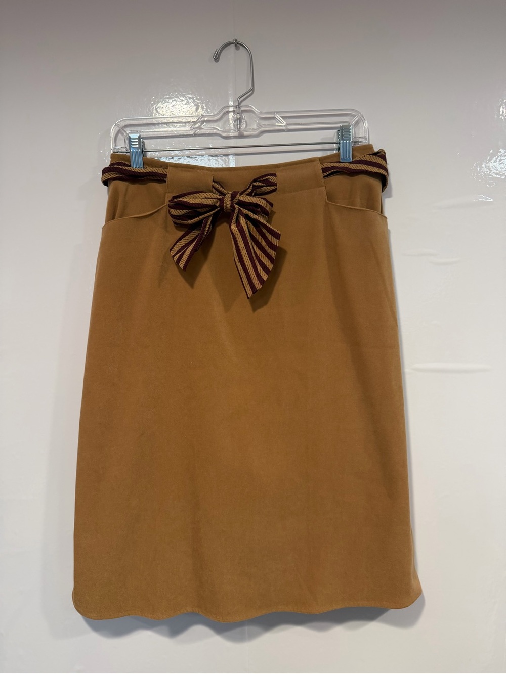 Coldwater Creek Vintage Camel A-Line Skirt Striped Bow Tan Size 10